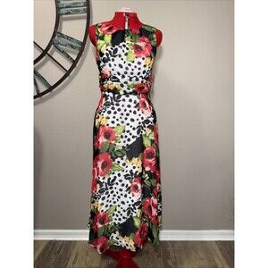 Chetta B Dress 8 NWT Floral Polka Dot Sleeveless Lined Maxi